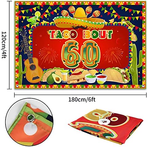 HAMIGAR 6x4ft Happy 60th Birthday Banner Backdrop - Taco Bout 60 Fiesta Meksički kaktus rođendanski ukrasi