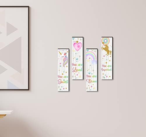 Shlinco Girl Unicorn Decor Drveni viseći zidni plaketi, Zidni umjetnici Inspirationi citati, Drvena jednoroga