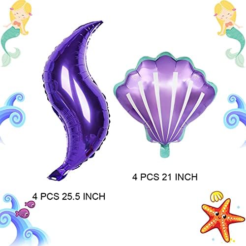 8 kom Mermaid rep baloni i Seashell baloni 25.5 inčni veliki ljubičasta sirena rep folija baloni za Baby