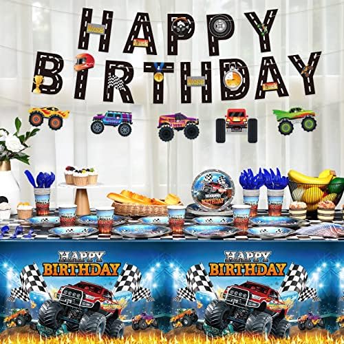 173 kom MonsterTruck rođendan Party Supplies Serves 24, MonsterTruck stolnjak rođendan Banner MonsterTruck