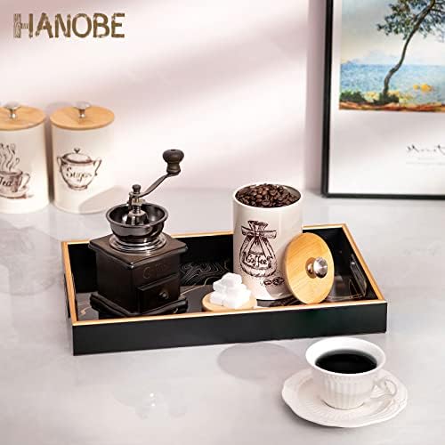 Hanobe Crna ukrasna kafe ladica za kafu: Zlatni stolni za kafe Dekor posluživanje ladica sa ručkama za otoman