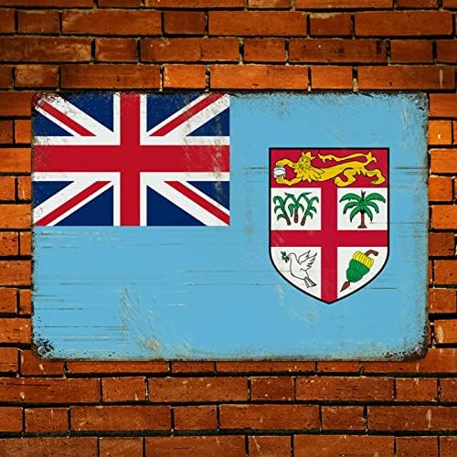 Fidži zastava Vintage Zidni znak Fidži Country Suvenir Sign Rustikalni aluminijski metalni znak Nacionalna zastava Muškarci Kave Dekor Retro Viseći znakovi Zaovoljne znakove za pranje rublja 12x18in