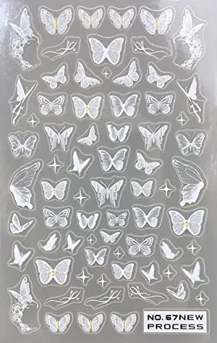 4 lista bijelih leptir naljepnica za nokte za umjetnost noktiju, 3D naljepnice za nokte samoljepljive potrepštine