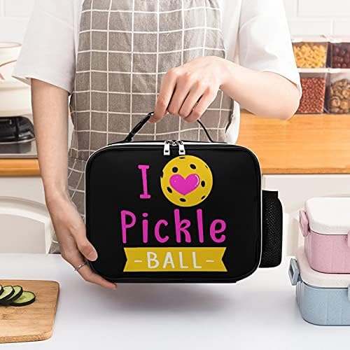 Volim Pickleball Heart izolovana torba za ručak štampana kožna kutija odvojiva Kopčana ručka za kancelarijski