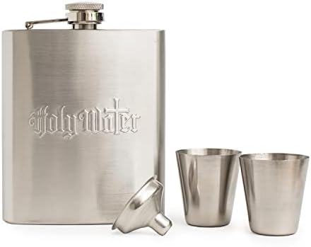 Holy Water Hip set tikvica sa čašama i lijevkom, drži 6 oz, Drakula tematski, dizajn od nehrđajućeg čelika