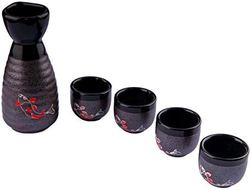 LakeTian tradicionalna keramička japanska sake Set 5 komada, Saki bočica i Set čaša za mikrovalnu pećnicu,