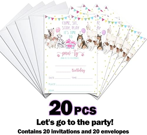 Haipino set od 20 rođendanskih pozivnica sa kovertama za djecu, štenadska pisca za rođendansku stranku za