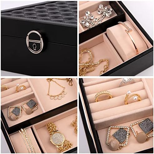Jinhuohuo Organizator nakita za žene, 2 sloja velika nakita, PU kožna kutija za nakit, uklonjiva nakit za