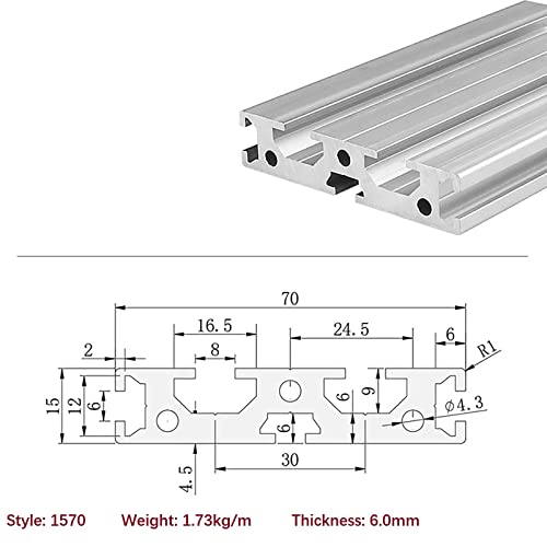 Mssoomm 2 Pakovanje 1570 dužina profila ekstruzije aluminijuma 57,09 inča / 1450 mm srebro, 15 x 70 mm 15