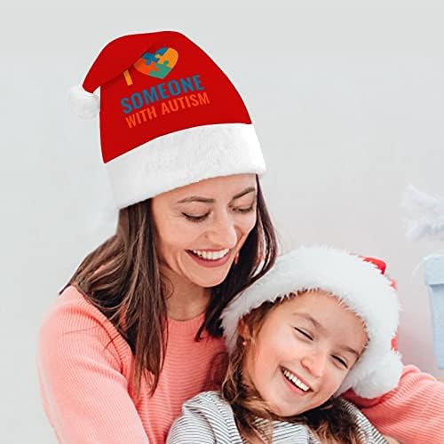 Volim nekoga s autizmom Božić šešir Santa Claus kape kratki pliš sa bijelim manžetama za muškarce žene Božić
