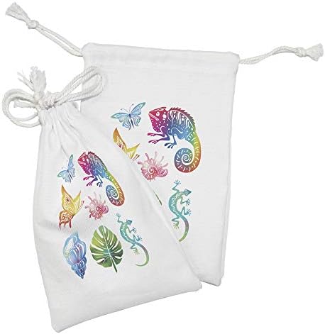 Ampesonne tropska torbica set od 2, apstraktna dizajna egzotična fauna i lišće leptira gmizavače školjke,