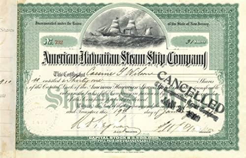 American Hawaiian Steam Ship Co. - Havajski Certifikat O Otpremi Zaliha