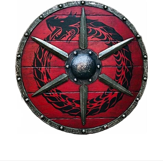 NDC MART srednjovjekovni drveni viking 24 okrugli štit teški metal od strane antikne zbirke ukrasa crvena