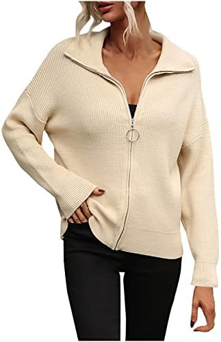 Žene klasične otvorene prednje džemper modni zip-up rever kardiganci labavi casual pleteni kardigan kaput