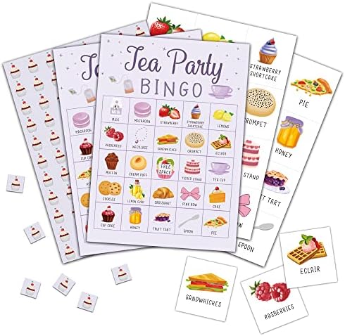Tea Party Bingo kartice, Let's Par-čaj igra za 24 igrača, vrtne čajanke igre za porodične prijatelje školske aktivnosti u učionici, praznična zabava favorizira potrepštine dekoracije
