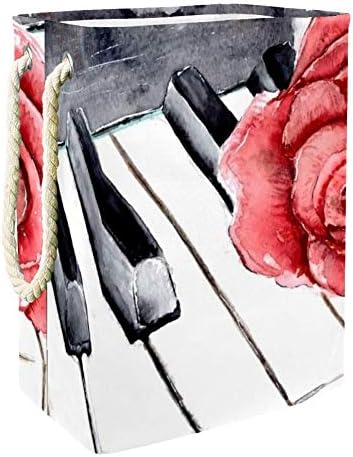 Inhalator Crvena ruža na klaviru 300d Oxford PVC vodootporna odjeća Hamper velika korpa za veš za ćebad igračke za odjeću u spavaćoj sobi