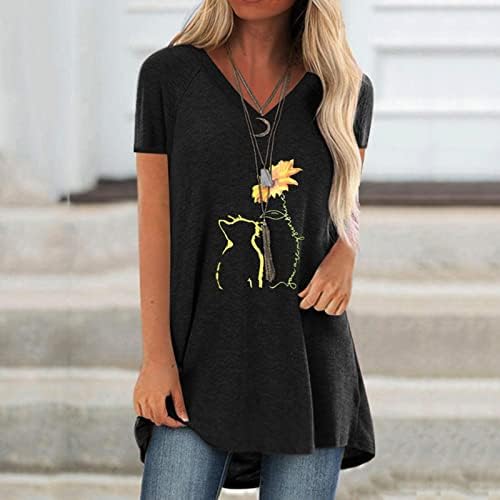 Odeća moda V vrat pamuk grafički salon gornja majica za teen djevojke jesen ljetna bluza s kratkim rukavima