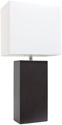 Elegantni dizajn LT1025-BWN Moderna kožna stolna lampa sa bijelom tkaninom sjene, espresso smeđa