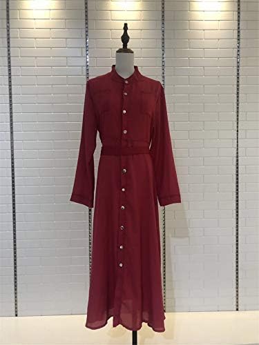Andongnywell ženske jednobojne tanke haljine dugih rukava sa Zakopčanim strukom na vezice ženske haljine