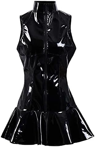 WSHD ženska mokra izgleda lateks PVC Klizačka haljina Clubwear, Crna1