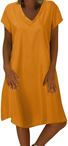Kulywon Womens Modna haljina Čvrsta boja kratki rukav V izrez Srednja duljina haljina ženske surene za ljeto