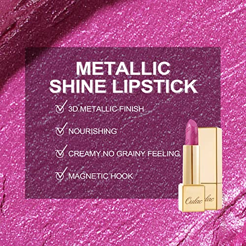 Oulac Metallic Shine Purple Pink ruž za žene, High Impact Lipcolor sa hidratantnim kremasta Formula, Vegan