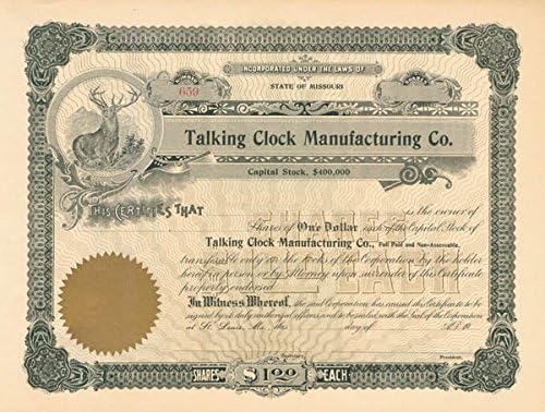 Talking Clock Manufacturing Co. - Certifikat Zaliha