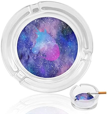Fantasy Galaxy Nebula jednorog staklene pepeo pepeljare za cigarete i cigare Okrugli nosač ladice za pepeo za poklon za dekoraciju stola