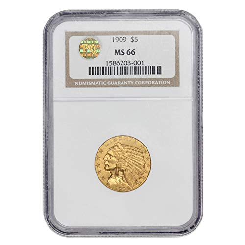 1909. Američki zlatni indijski glava pola orao MS-66 PQ odobren od državnog zlata od mente 5 ms66 ngc