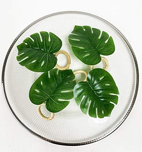 Fannco Styles Handmade Tropical Monstera Leaf Dekorativni prstenovi, set 4 - Zeleni držači salveta za dom,