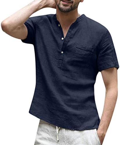 T pamuk kratki vrećasti rukav lanena boja muška Soid bluza majice vrhovi Retro Muška bluza muške majice