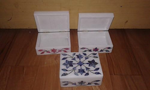 Craftslook Bijeli mramorni nakit, kutija za umetnuta u mramoru u obliku pravokutnika kutija 3 x 4 inča
