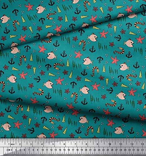 Soimoi pamučni dres tkanina sidrena kuka, školjka & amp; Starfish Ocean Print tkanina po dvorištu širine