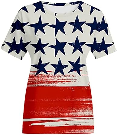 Košulje od 4. jula Žene USA zastava Ljetni kratki rukovi O vrat T-majice Stripes Tie-Dye Loose Fit Casual