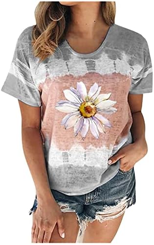 Majica Ženska kratki rukav pamučni posadni vrat izrez za vrat grafički suncokret za ispis cvjetno casual
