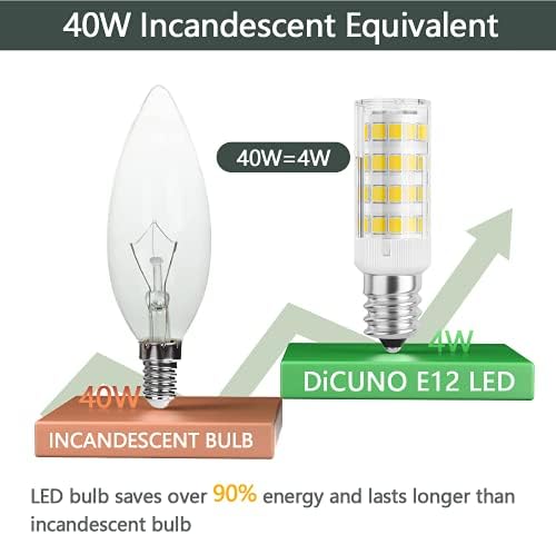 DiCUNO E12 LED sijalica 4W, Daylight White 6000k ne-zatamnjive sijalice za sveće za stropni ventilator,