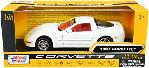Motormax igračka 1997 Chevy Corvette C5 Coupe bijela sa crvenom unutrašnjom istorijom automobila Corvette