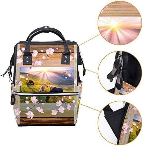 Guerotkr putnički ruksak, ruksak pelena, ruksak pelena, drvena ploča Sunrise Wild Horses na pejzažu