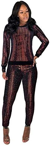 Lucuna ženska odijela za 2 komada blistaju metalik sjajnih pulover i hlače postavljaju blistavu zabavu Clubwear
