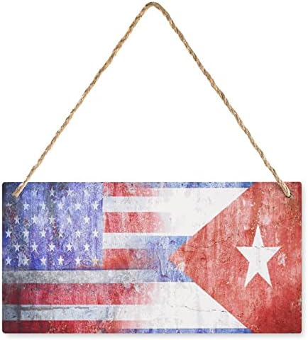 Retro USA Kuba zastava Drveni viseći znakovni znak Drvena pravokutnik Kuhinjski zid Dekor 9.8 x 4,9 inča