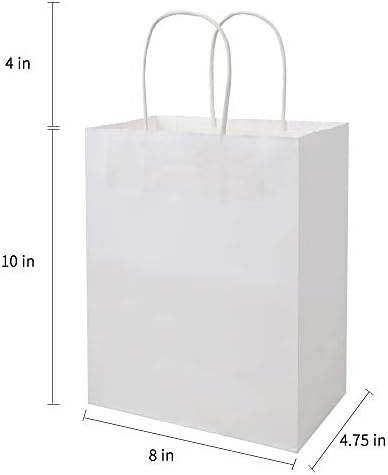 bagmad 50 pakovanja čvrste srednje bijele poklon papirne kese sa ručkama na veliko, Kraft torbe 8x4, 75x10