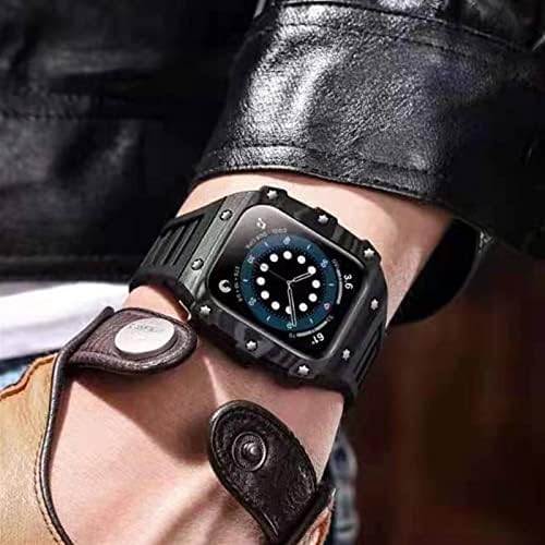 CNHKAU Carbon Fiber Futrola za Apple Watch Band Modifikacija 7 45mm 44mm 41mm Keramički okvir Gumeni kaiš