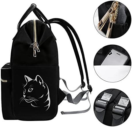 Mačka lice na crnoj torbi za ruksak vodootporna mama torba Veliki ruksak kapaciteta