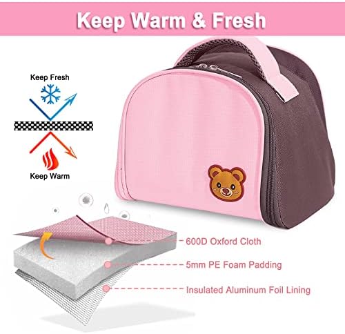 Lbting Dječija torba za ručak, izolovana termo Cooler torba za djevojčice dječake, mala kutija za ručak za višekratnu upotrebu za školski vrtić na otvorenom - Pink