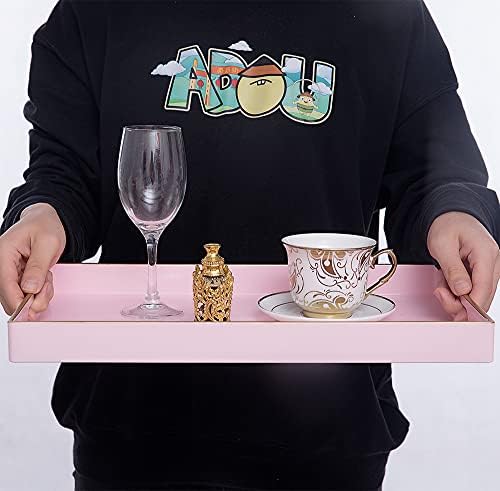 Maename Pink posluživač s ručkama, moderno ukrasna ladica za stol za kavu, plastično pravokutno ladicu za