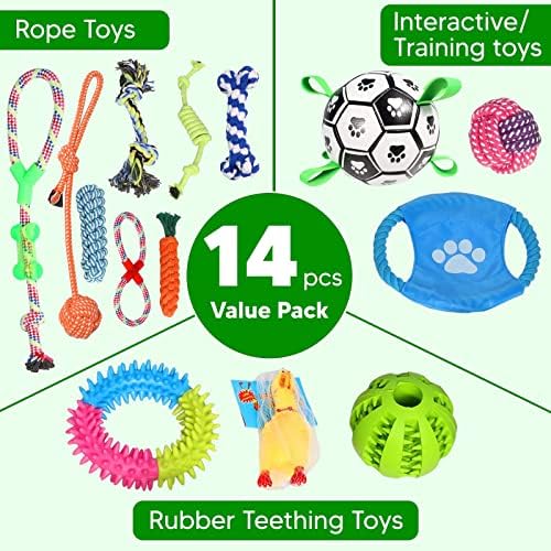 Traži n Chew Toy Toy Box -14 Pack set sa užad igračacima, žvakaći škripav spori ulagač, izdržljiv netoksični