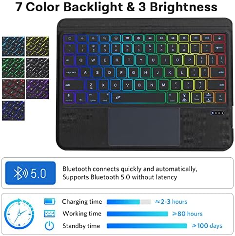 CoBak futrola za tastaturu za iPad 10.generacije 2022-10, 9-inčna odvojiva 7 boja kožna futrola za tastaturu