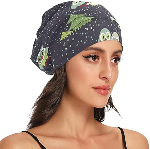 Žene Beanie Hat loll Radna kapa, božićne sove Drveće elastična modna odjeća za glavu noć za spavanje poklopca