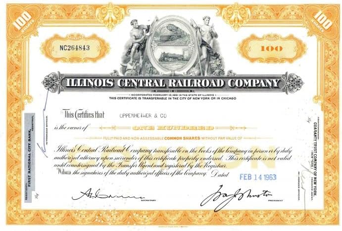 Illinois Central Railroad Co. - Certifikat O Željezničkim Dionicama