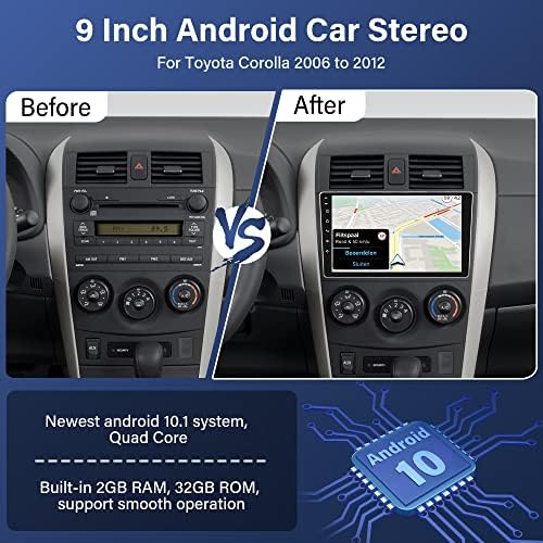 2GB + 32GB Android Car Stereo za Toyota Corolla 06-12, 9-inčni autori na dodirnim ekranom na dodir u Dash